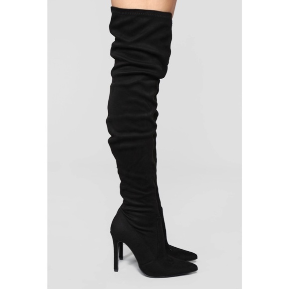 Fashion Nova Sexy Can I Boot Black Knee High Heel Boots - Picture 3 of 5